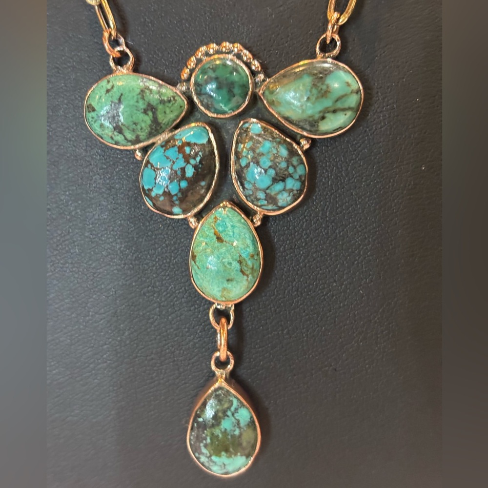 Hubei Turquoise and Copper Statement Necklace Artisan Crafted